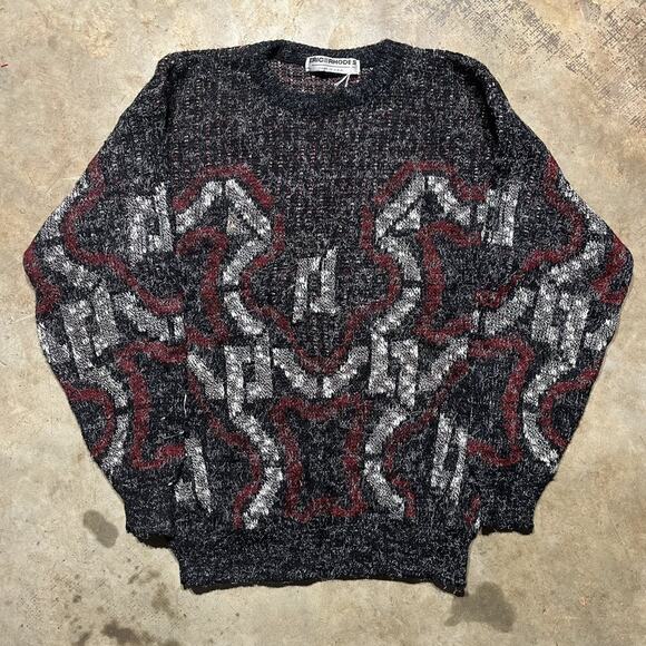 Vintage 90s Eric Rhodes Black Mohair Like Pattern Sweater - Picture 1 of 3